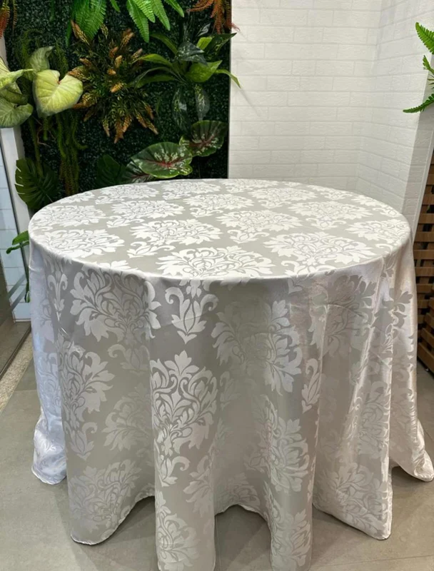 Toalha acetinado Redonda de jackard branco