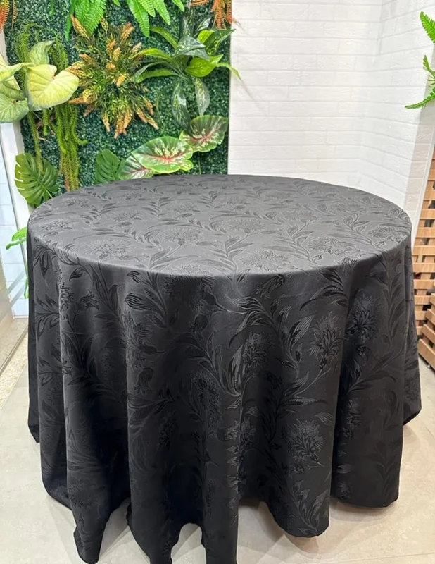 Toalha Redonda de jackard Preto